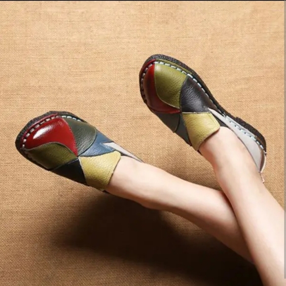 Flats for Women, Leather Casual Loafers Slip on Moccasin Handmade Oxford - Picture 3 of 10